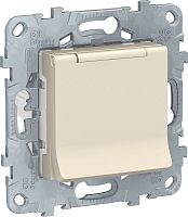 Розетка с заземлением без рамки Schneider Electric Unica New 1-м. крышка шторки IP40 бежевый картинка